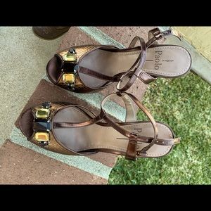 Linea Paolo Babe Snakeskin peep toe ankle strap